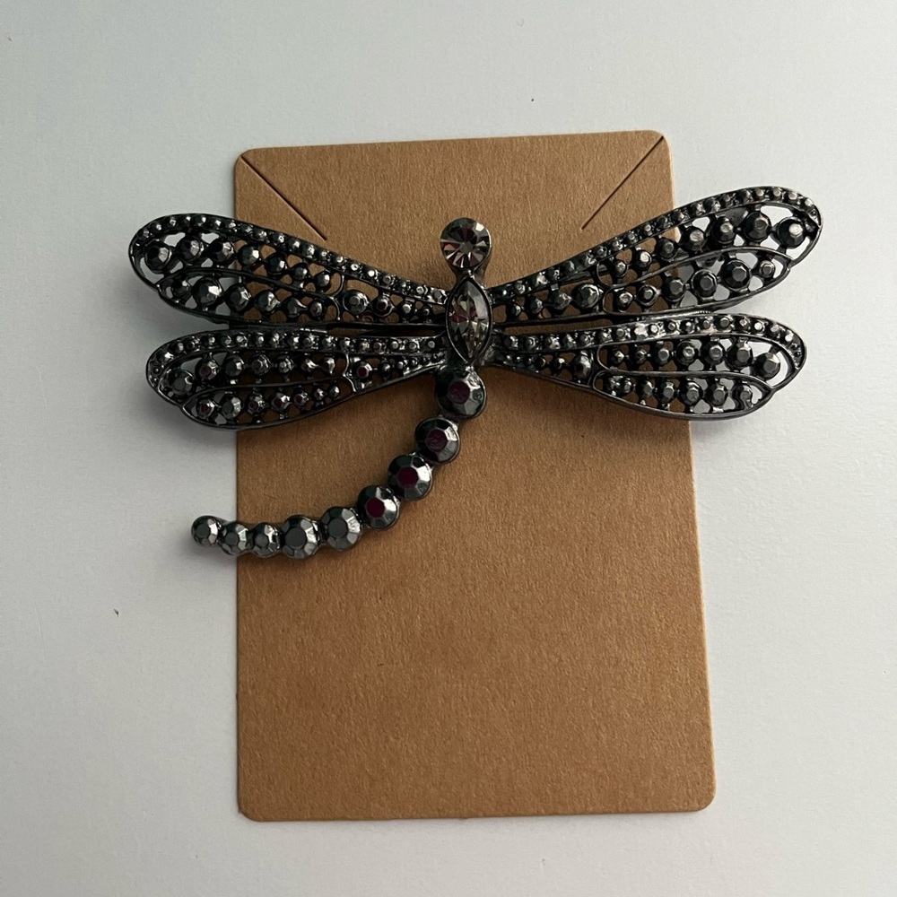 Black Rhinestone Dragonfly Brooch